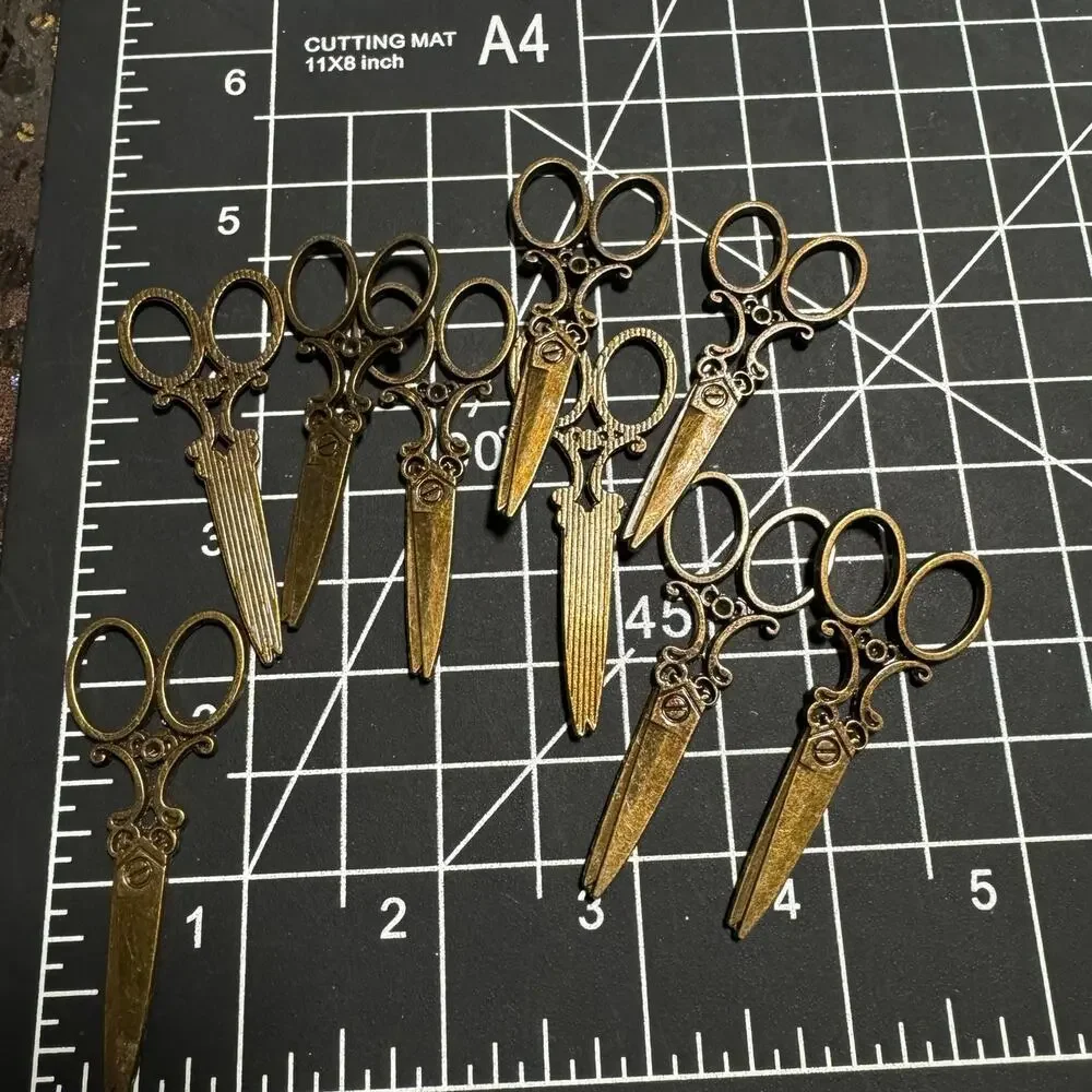 Brass tone antique scissors cosmetologist pendant charm jewelry making